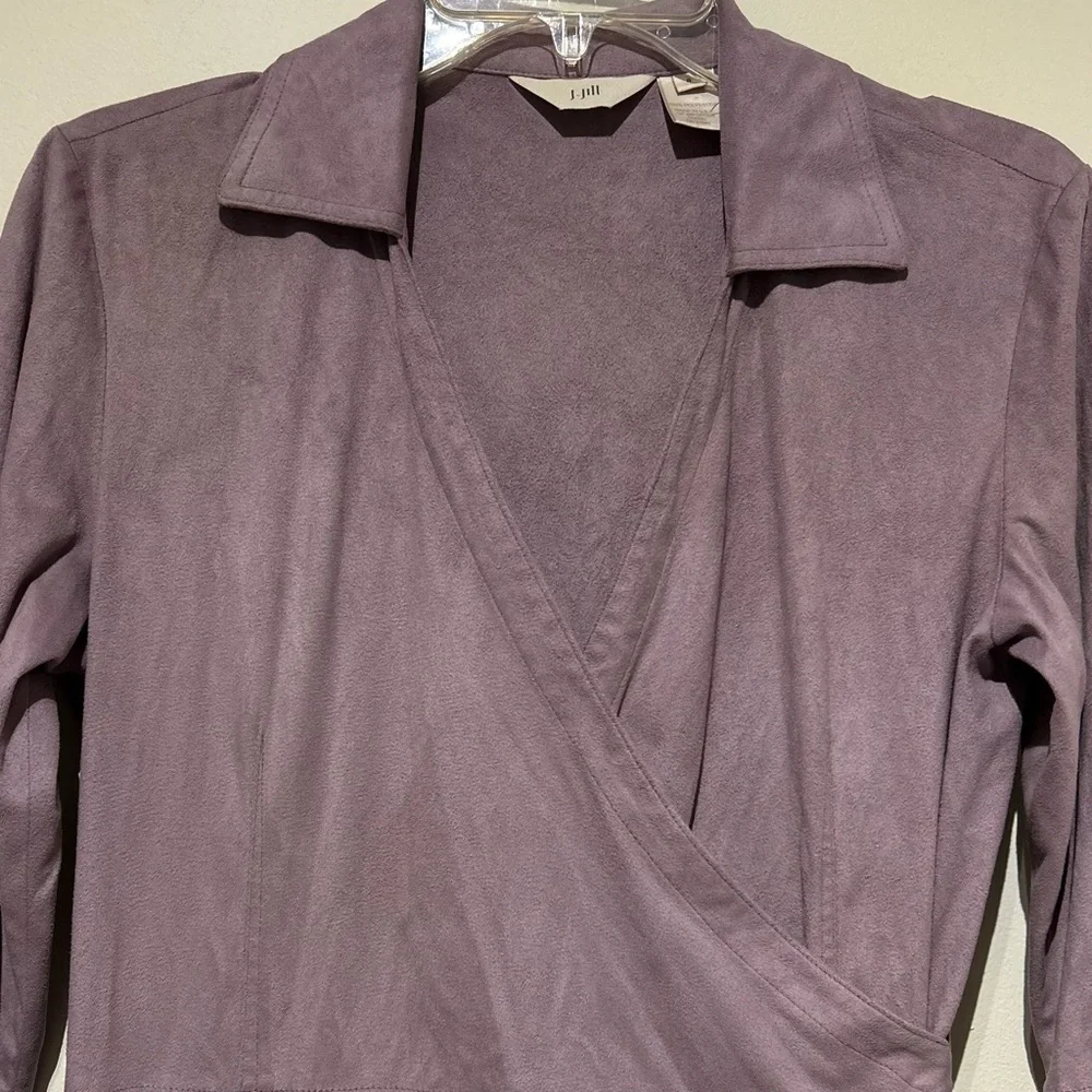 J Jill Suede V Neck Wrap Dress Sz 8 Dusky Purple Lavender - Picture 3 of 9